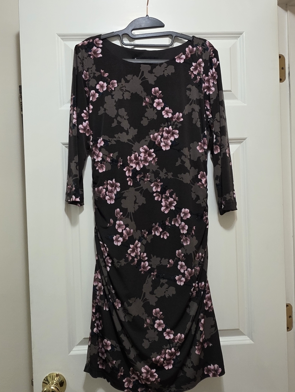 Multicolor Brown Floral Sheath Dress with Pink Blossoms